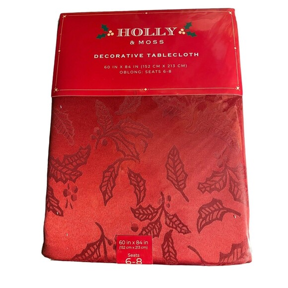 Holly And Moss Decorative Tablecloth Christmas Red 60x84” - Picture 1 of 2